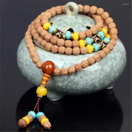 Strand Fashion 8mm 5-Petal Buddhist Rudraksha 108 Pärlor Armband /halsband Tredje ögonen Dzi Cattle Bone Triplet Prayer Mala gåva Dropship Dropship Dropship