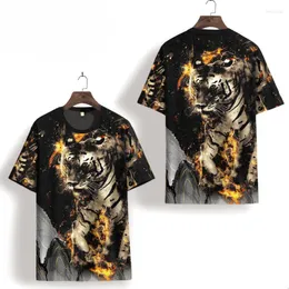 Men's T -skjortor Creative 3D Tiger Digital Printing Icy Cool Short Sleeve Tees Tops Summer Quality Hollow Silky Elastic Shirt Män överdimensionerade