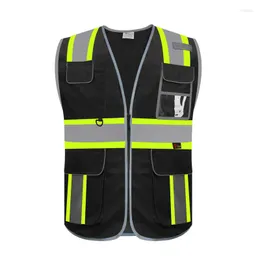 Chalecos para hombres Visibilidad Visibilidad Seguridad Pockets delantero Banda reflectante amarilla plateada para hombres Clase 2 Black Hi Vis