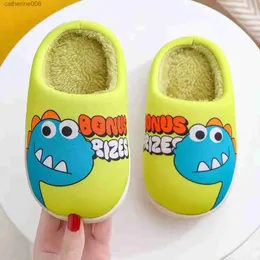 Slipper Winter Children Slippers Soft Cotton Shoes Fashion Cute Cartoon Dinosaur Print Home Warm Slippers High Quality Bedroom ShoesL231114