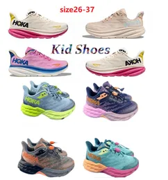 Kid Shoes Designer Hoka Speed ​​Goat 5 Running Shoes Off Girls Boys Hokas Clifton 9 Lightweight Breattable Kids 1 Outdoor Shoes Cloud X Sneakers Storlek 26-35