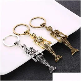 Keychains Lanyards Skl sjöjungfru Key Chain Metal Creative Design Zombie Fishtail Keychain Punk Style Drop Delivery Fashion Ac Dhgarden Dhjxo