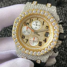 AP Moissanite Diamond Watch Iced Out Watches Pass Diamonds Test Yellow Gold Silver Silver Case أعلى جودة ميكانيكية Eta Mechaincal Chronograph Mens Wri