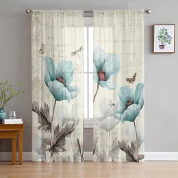 Kurtyna rustykalna vintage kwiatowy dragonfly motyl sheer voile okienne zasłony okienne Tiulle salon Decoration Drapes