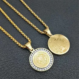 Hänge halsband hiphop ised ut San Benito heliga medaljhänge med guldkedja rostfritt stål Jesus halsband religiösa smycken dropshipping t230413