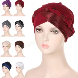 Блестящая блестящая косяка молоко шелковые шапки головы Обертывание химии химиотерапии женщины -мусульманские исламские тюрбанские капоты рак