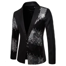 Męskie garnitury Blazers Style błyszcząca czarna cekinowa glitter garnitura Mężczyźni Slim Fit Single Bund Blazer Jacket Mens Party Stage Blazer S-2xl 231114