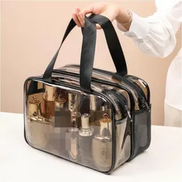 Cosmetic Organizer Stylish Portable Transparent Make Up Bag VIP female cosmetic bag Double layer Dry and Wet Separate Toiletry Female Wash Ba 231113