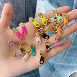 Stud Earrings 5 Pairs Korean Cute Enamel Fashion Zipper For Women Colorful 2023 Summer Unique Jewelry