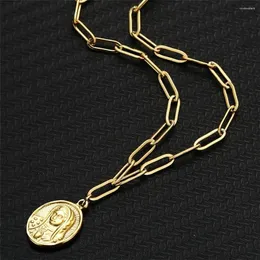 Chains Stainless Steel Vintage Portrait Virgin Mary Coin Necklace For Women Gold/Silver Color Metal Guadalupe Cross Pendant Choker