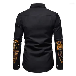 Męskie koszule na zwykłe koszule Patchwork Ethnic Print Oxford Long Rleeve Shirt Mężczyźni 2023 MARNE MASN BUTAN DUFN BIZNES BIZNES SPOŁECZNY