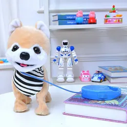 Freeshipping Robot Dog Cantando Dança Andando Husky Musical Eletrônico Pet Filhote de Cachorro Leash Teddy Music Plush Dog Para Crianças Aniversário Gif Cqnn