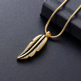 Z929 Gold Color Feather Design Stainless Steel Cremation Jewelry for Pet Ashes Memorial Urn Keepsake Jewellery Funnel and Gi304m