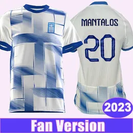 2023年ギリシャ・マソウラス・メンズ・サッカージャージー・フォートウニス・バカセタス・マンタロス・ペルカス・ツァヴェラスホームブルーとホワイトフットボールシャツ半袖