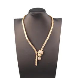 Gold Diamond Cross Gerçek Tenis Bağlantı Zincirleri Kolye Seti Leopar Jewlery Tasarımcı Kolyeleri Kadınlar İçin Çift Çift Düğün Partisi Setleri Günlük İş Gelin Kız