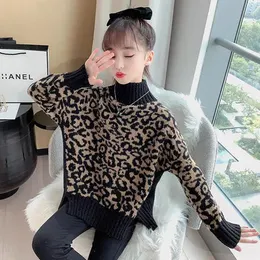 Sets Children's Fashion Leopard Sweater Spring Fall Girls' Foreign Style Clothes Kids High-Necked Bottomed Pullovers P435 231114