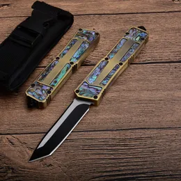 1 Pz Manico in oro di alta qualità Coltello tattico AUTO 440C 58HRC Lama bicolore nera 4 Modelli di opzioni Coltello tascabile EDC Coltelli regalo con borsa in nylon