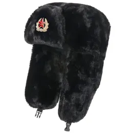 Cappelli da trapper Uomo Donna Distintivo militare dell'esercito sovietico Russia Cappelli bomber Pilota Trapper Trooper Cappello invernale in pelliccia sintetica Paraorecchie Cappelli da neve da sci Ushanka 231113