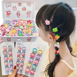 Hårtillbehör 10pcset Girls Rubber Band Elastic Hair Bands Rainbow Flower Bow Cartoon Fruit Hair Ropes Sweet Sweet Kids Baby Hair Accessories 230413