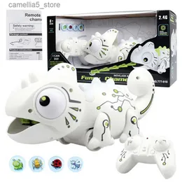 Electric/RC Animals Kid RC Chameleon Pet Toys Walking Insects Caps Cool Light Music Electrics Animals Remote Control Toys Gifts for Boys Girl Q231114