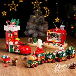 Fordonsleksaker 2024 Creative Christmas Tree Train TV Building Blocks Santa Claus Snow Man Reindeer Bricks Montering Toys New Year Gifts for Kidl231114