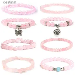 Beaded Trendy Rose Quartzs Bracelet Pink Crystal Beads Bracelets Strend Natural Stone سحر الأساور شفاء المجوهرات Reiki Giftl24213