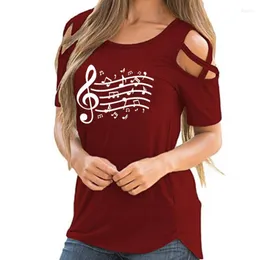 Kobiety dla kobiet śmieszne notatka muzyczna list graficzny druk Kobiety T-shirt Summer Lover Gift Cross Off ramię swobodny tshirt femme tops for for for for for