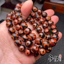 Strand tibetano vermelho carne sangues três olhos tibete contas 10mm único círculo pulseira ágata velha