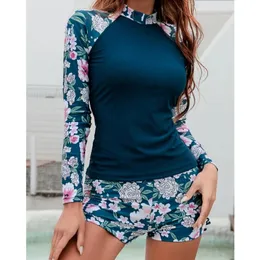 Roupas de banho feminina feminina feminina maiô de mangas compridas tankini conjunto feminino piscina esportiva de roupas de praia de duas peças de banheiro com shorts 230414