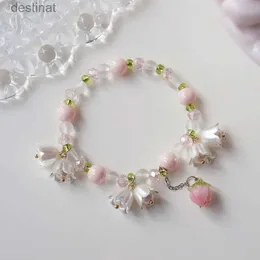 Frisado doce vintage pérola lírio tulipa flor pulseira para mulheres moda coreano bonito borla pêssego pingente pulseiras estéticas jóias l24213