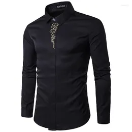 Camicie casual da uomo Camicia nera con ricamo da uomo 2023 Marca Slim Fit manica lunga con bottoni Abito da uomo Festa nuziale Prom Tuxedo Camisas