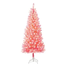 Juldekorationer 65 ft Prelit Pink Flocked Pine Artificial Tree 200 Clear Lights by Holiday Time 231113