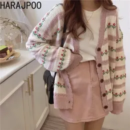 Womens Knits Tees Harajpoo Cardigans Women Japanese Print Spring Autumn Hollow Out Design Sense Niche Sweet Cool Lazy Loose Korean Knit Sweater 231113