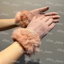 Designer Gloves Autumn Winter Gloves Warm Plush Windproof Black and Pink Five Finger Mittens Suede Letter Brand Gloves