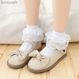 Kids Socks 2Pairs New Princess Girls With Lace Ruffle Kids Short Sock Cotton Toddlers Frilly Children's School Sock For DanceL231114