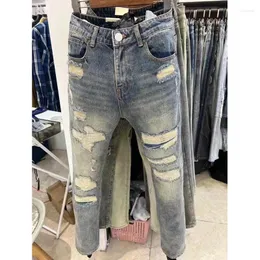 Мужские джинсы 2023, осенняя уличная одежда, дизайнерские мужские брендовые рваные джинсы с принтом, мужские брюки в стиле хип-хоп с дырками, узкие брюки