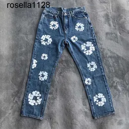 Yeni 23SS Tasarımcılar Erkekler Jean Denim Pantolonlar Çiçek Baskı Jean Pantolon Pantolon Sokak Giyim Düz Rahat Erkek Kadın Pantolon Erkekler Pantolon