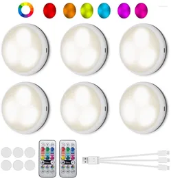 Luci notturne USB ricaricabile RGBW LED Lampada da armadio Luce Puck 16 colori Remoto sotto il ripiano Bancone della cucina Armadio Illuminazione delle scale