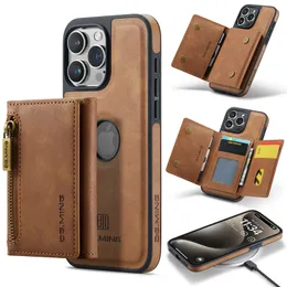 Für iPhone 14 15 Pro Max 13 12 11 Promax Wallet Cases Abnehmbare Premium-PU-Lederabdeckung RFID-blockierende Kartensteckplätze Halter Kickstand Magnetische Wirelsss-Ladehülle