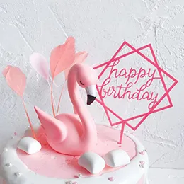 Party Supplies Pink Sitting Swan Lovely Cake Decorations Square Round Topper för födelsedag Baby Shower Decoration Gift