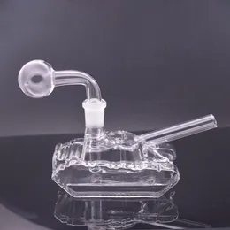 Unique Glass Oil Burner Bong Hookahs Tank Shape Dab Rig Recycler Water Pipe for Smoking Accessories with 14mm Joint Male Glass Oil Burner Bong