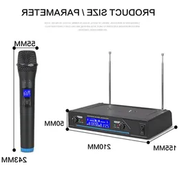 Бесплатная доставка, беспроводной микрофон, 2-канальный УКВ-микрофон, профессиональный ручной микрофон для вечеринок, караоке, церковных шоу, встреч Hmgkk