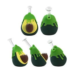 Hookahs glas och silikon avokado fruktstil vattenrör handrör vattenpipa dab rigg bong rökrör Tillbehör Tobaksrökprodukter med skål