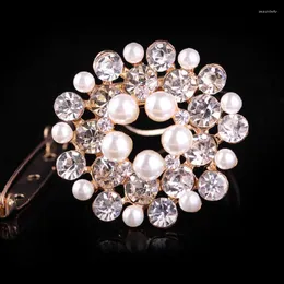 Brooches Fashion Corsage Rhinestone Pearl Round Brooch Pin Clothing High-end Jewelry Dress Coat Accessories Wholesale