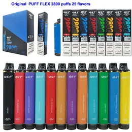 Puff flex 2800 puffs 2800 engångselektroniska cigaretter vape desechable pods enhetssatser 850mAh batteri Förfylld 8 ml förångare vaper desechable