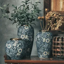 Vasi in stile cinese moderno decorativo Jingdezhen Mesa disposizione dei fiori decorazioni per la stanza vaso in ceramica retrò a secco