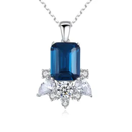 Sapphire Anhänger Halskette S925 Silver Micro Set Zirkon Geometrische Edelstein Halskette Europäische Frauen Kragenkette Hochzeitsfeier Valentinstag Geschenkmarke Schmuck SPC SPC