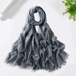 Scarves Women Scarf Glitter Shimmer Fringe Viscose Shawl Headscarf Wide Long Decorative Glossy Lady Muslim Hijab Cap