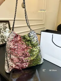 Luxurys Designer-Taschen, Pailletten-Tasche, Schultertasche, Eimer-Handtasche, hochwertige Damen-Umhängetasche, Kette, silberfarbene Metallschnalle, goldene silbrige Faulheit, große Tragetasche mit kleiner Geldbörse, A5