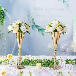 Vaser "Metal Flower Stand Bord Vase Centerpiece Wedding Decor Prop Gold Plated Trophy and Candle Holder 231113